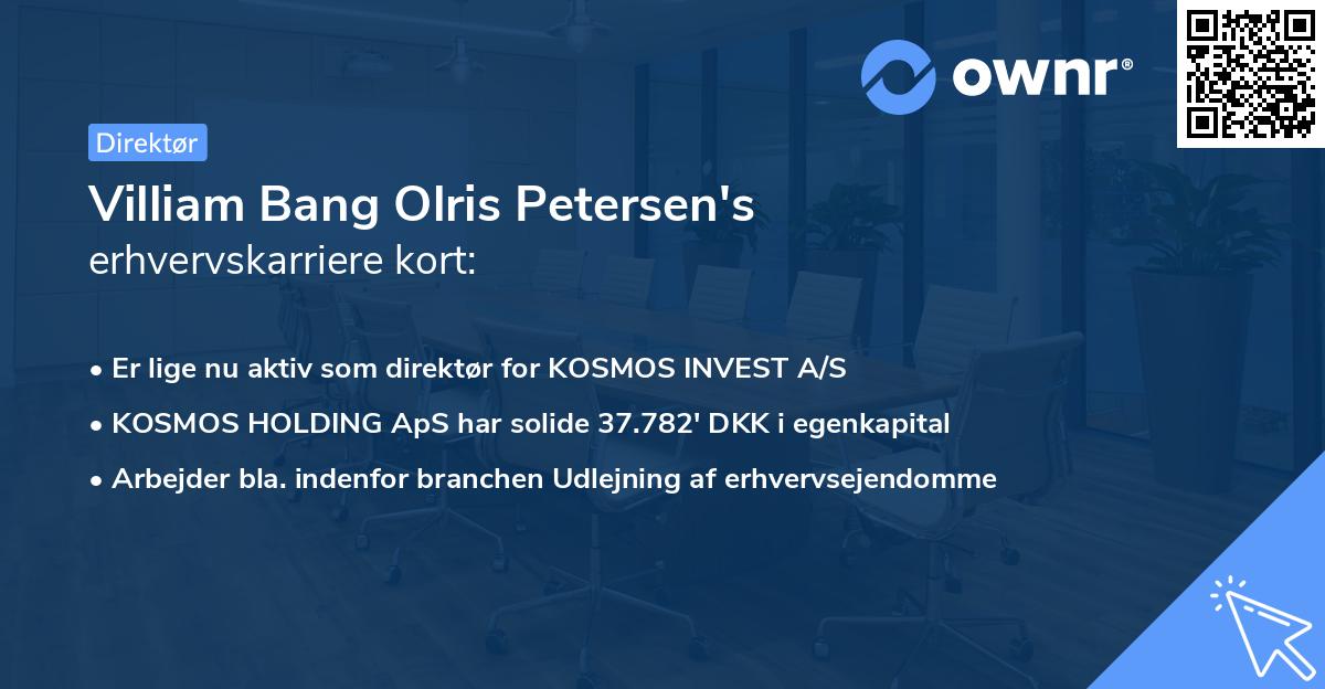 Villiam Bang Olris Petersen's erhvervskarriere kort