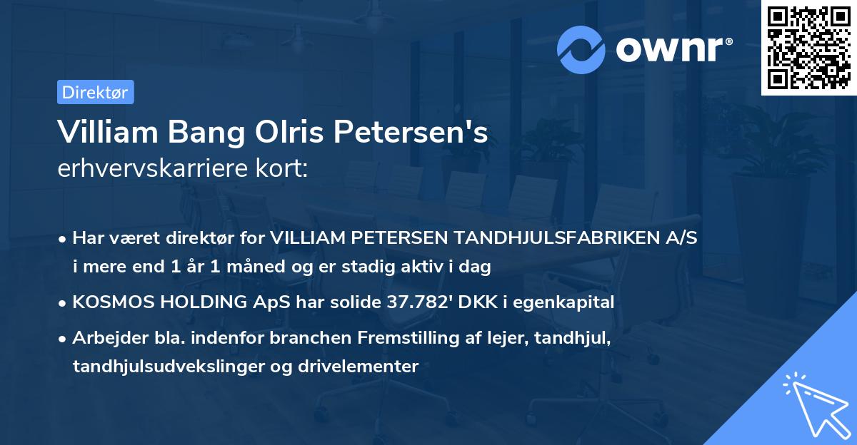 Villiam Bang Olris Petersen's erhvervskarriere kort