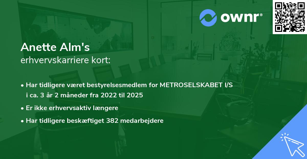 Anette Alm's erhvervskarriere kort