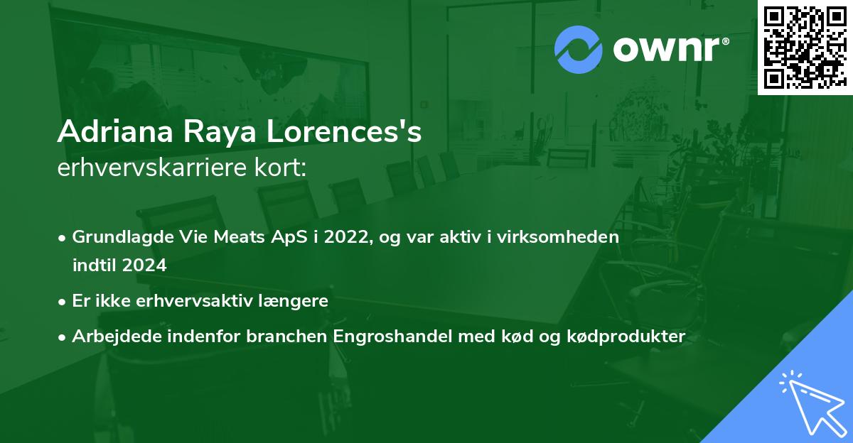 Adriana Raya Lorences's erhvervskarriere kort