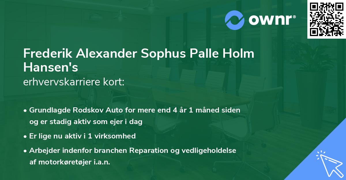 Frederik Alexander Sophus Palle Holm Hansen's erhvervskarriere kort