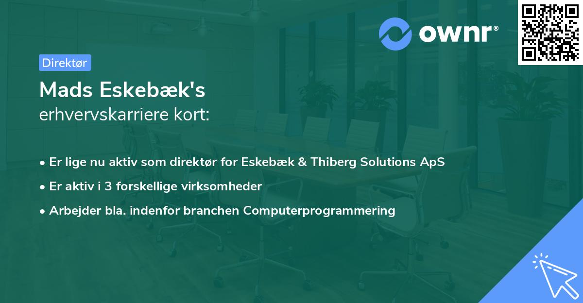 Mads Eskebæk's erhvervskarriere kort