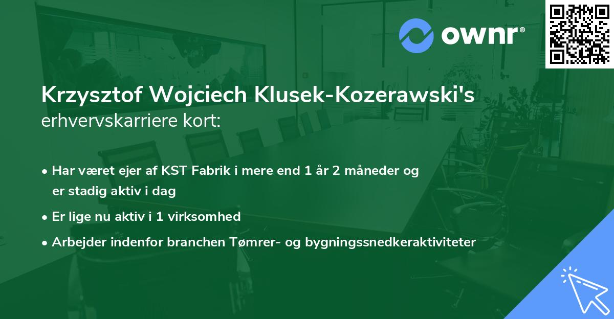 Krzysztof Wojciech Klusek-Kozerawski's erhvervskarriere kort