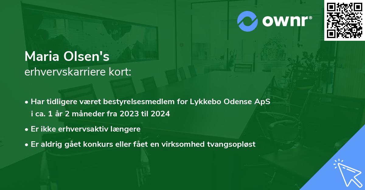 Maria Olsen's erhvervskarriere kort