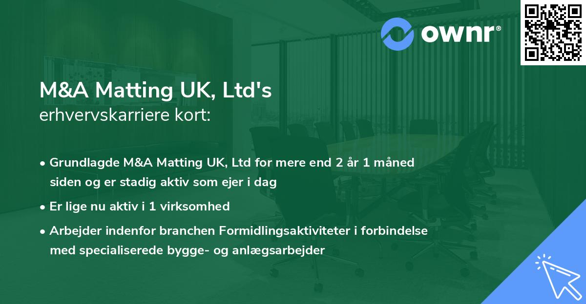 M&A Matting UK, Ltd's erhvervskarriere kort