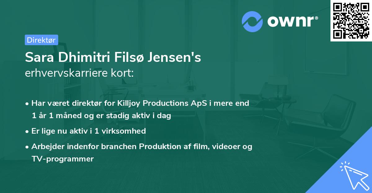Sara Dhimitri Filsø Jensen's erhvervskarriere kort
