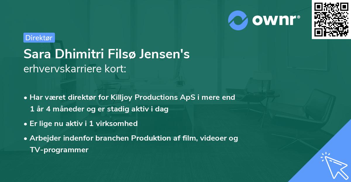 Sara Dhimitri Filsø Jensen's erhvervskarriere kort