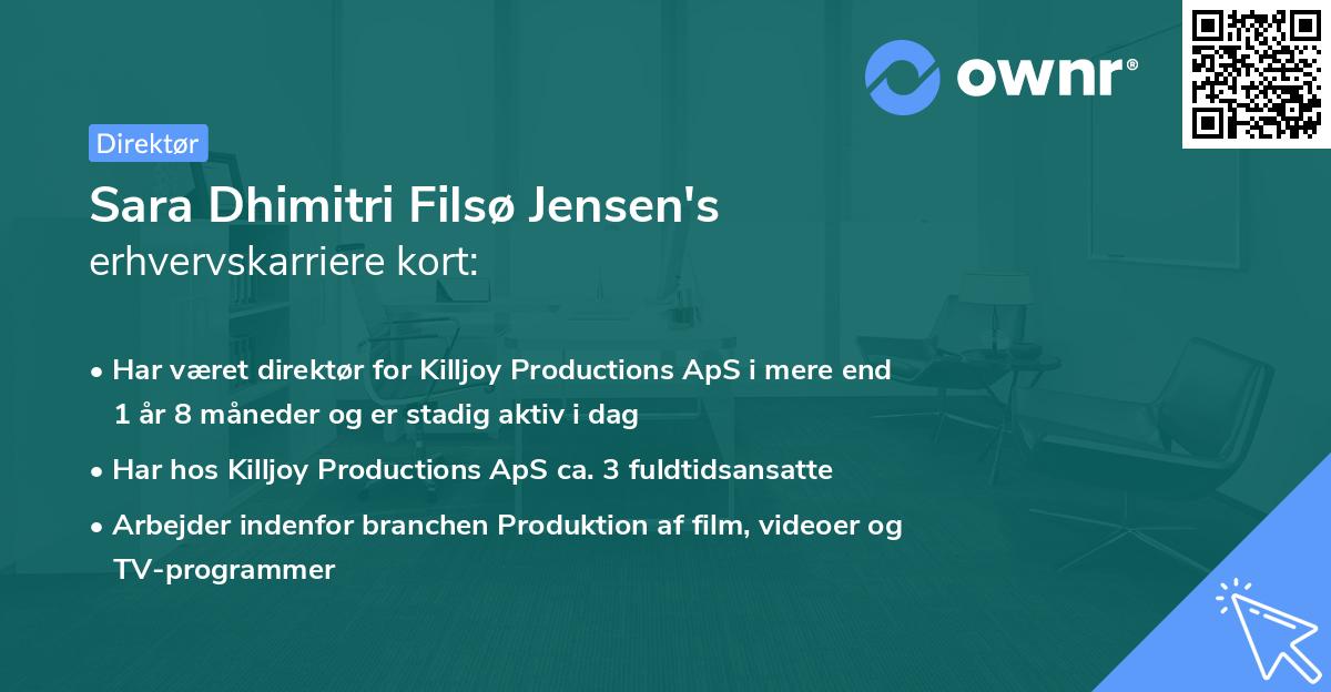 Sara Dhimitri Filsø Jensen's erhvervskarriere kort