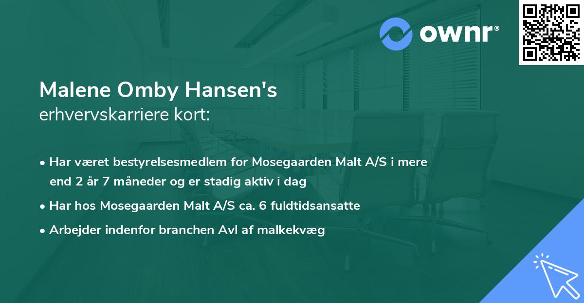 Malene Omby Hansen's erhvervskarriere kort