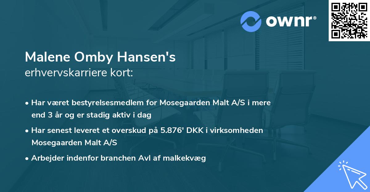 Malene Omby Hansen's erhvervskarriere kort