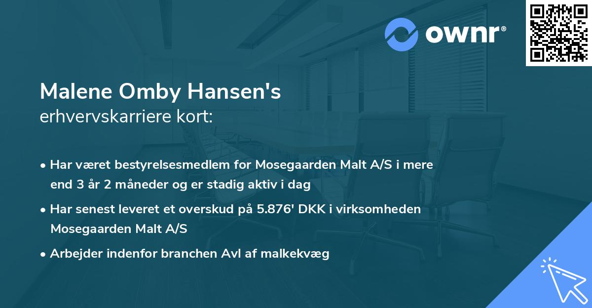 Malene Omby Hansen's erhvervskarriere kort