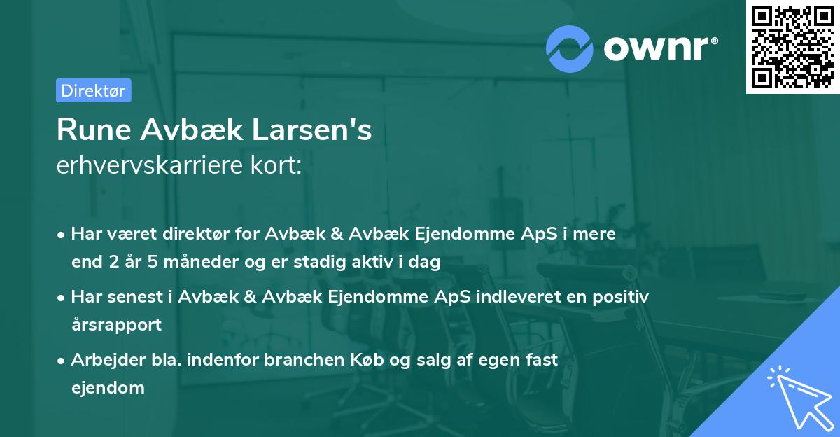 Rune Avbæk Larsen's erhvervskarriere kort