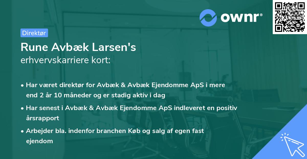 Rune Avbæk Larsen's erhvervskarriere kort
