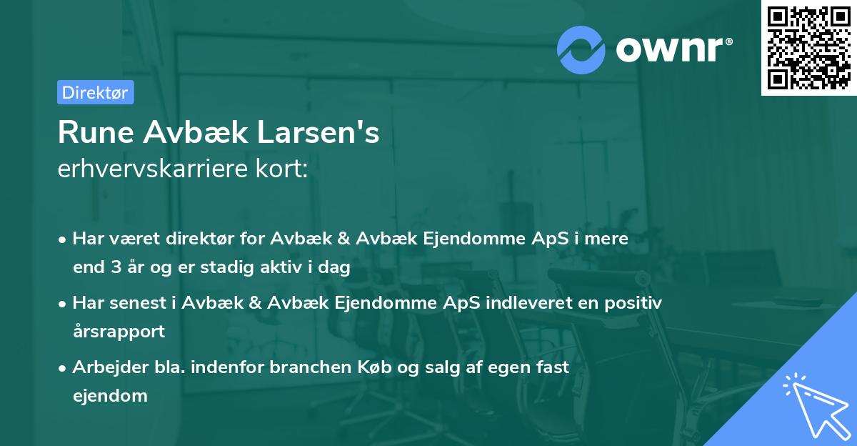 Rune Avbæk Larsen's erhvervskarriere kort