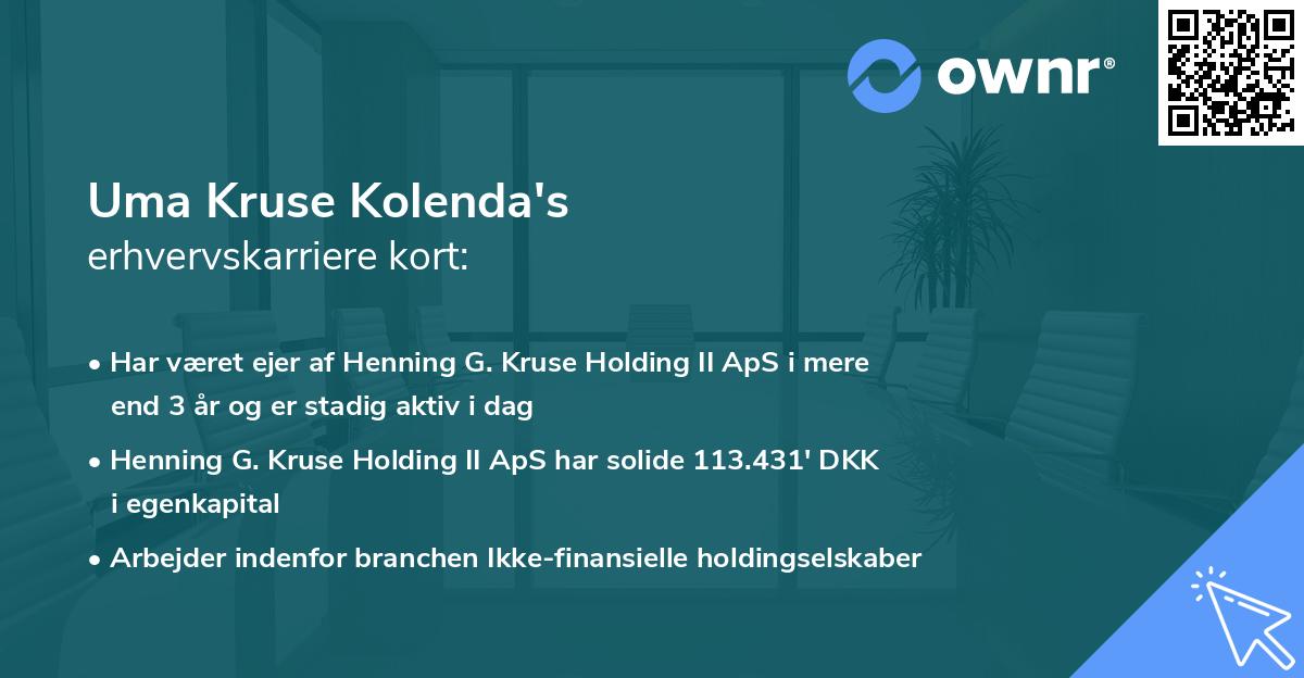 Uma Kruse Kolenda's erhvervskarriere kort