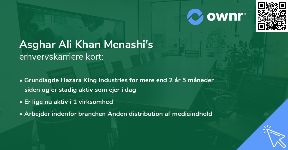 Asghar Ali Khan Menashi's erhvervskarriere kort
