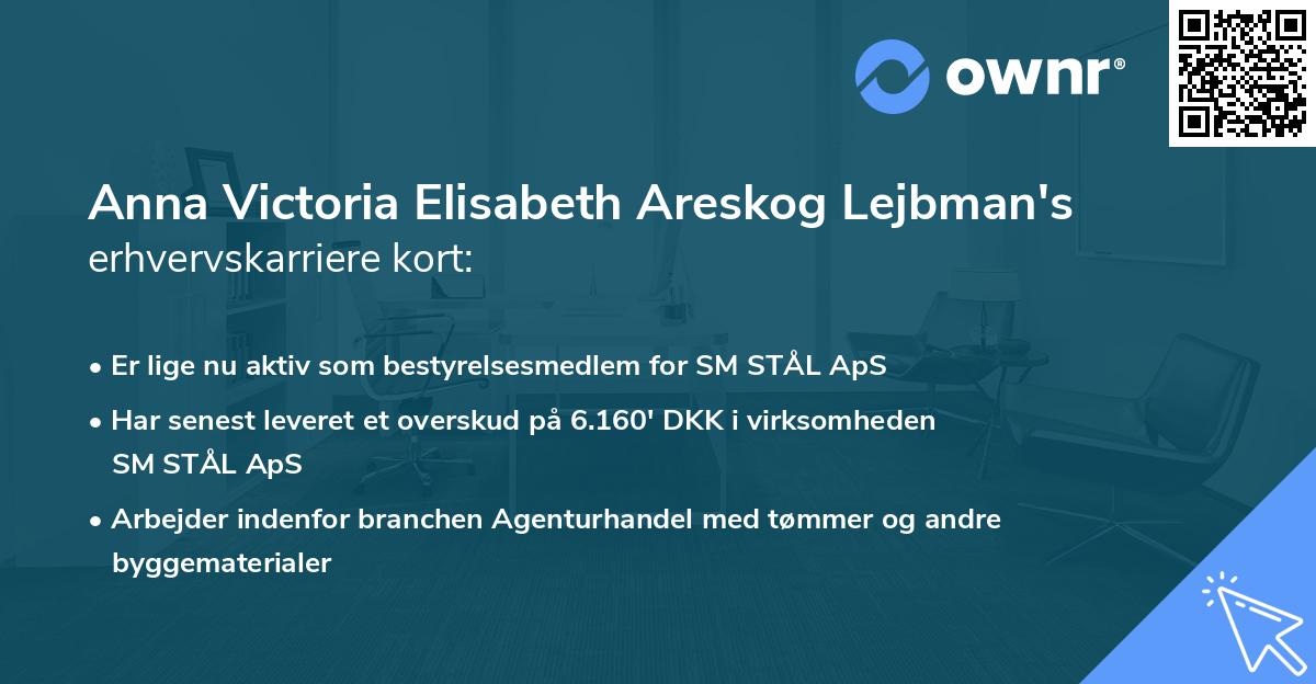 Anna Victoria Elisabeth Areskog Lejbman's erhvervskarriere kort