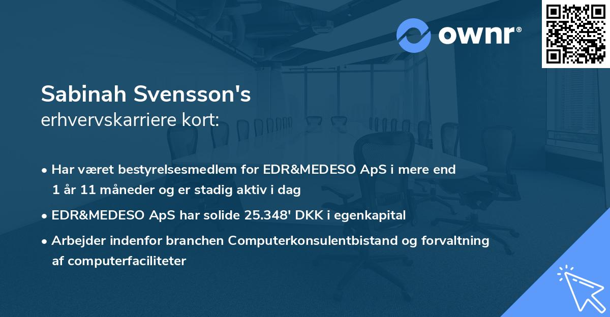 Sabinah Svensson's erhvervskarriere kort