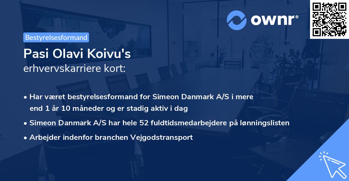 Pasi Olavi Koivu's erhvervskarriere kort