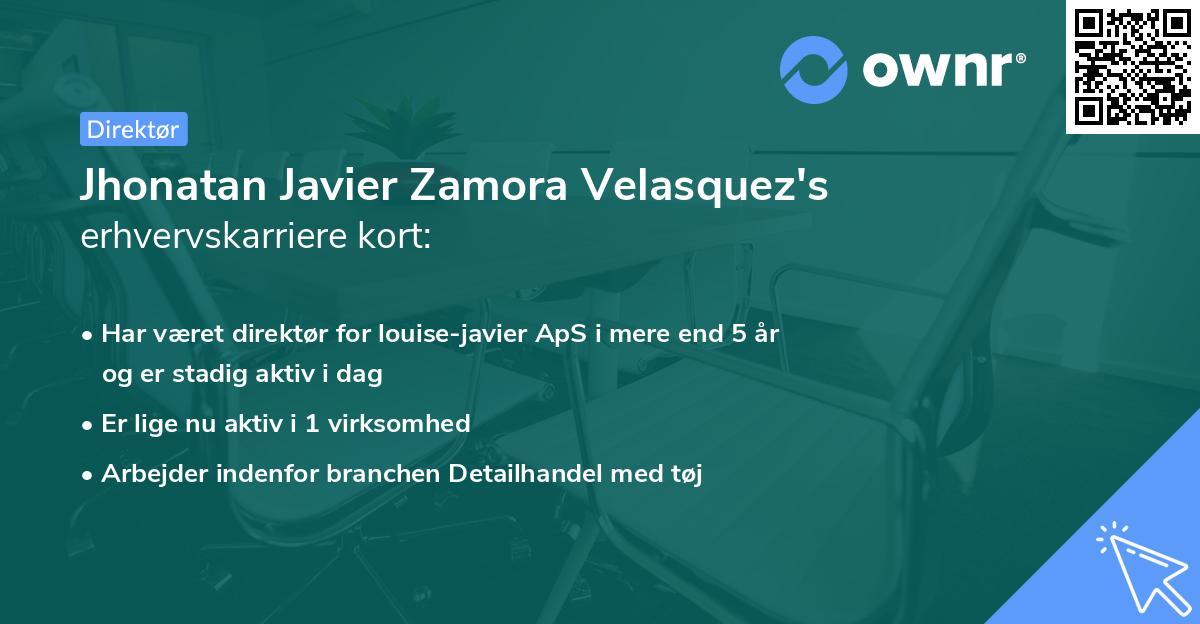 Jhonatan Javier Zamora Velasquez's erhvervskarriere kort