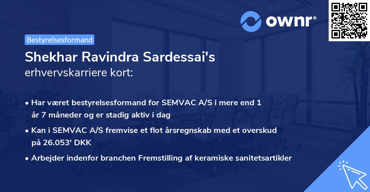 Shekhar Ravindra Sardessai's erhvervskarriere kort