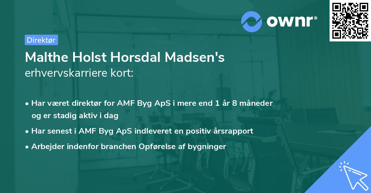 Malthe Holst Horsdal Madsen's erhvervskarriere kort