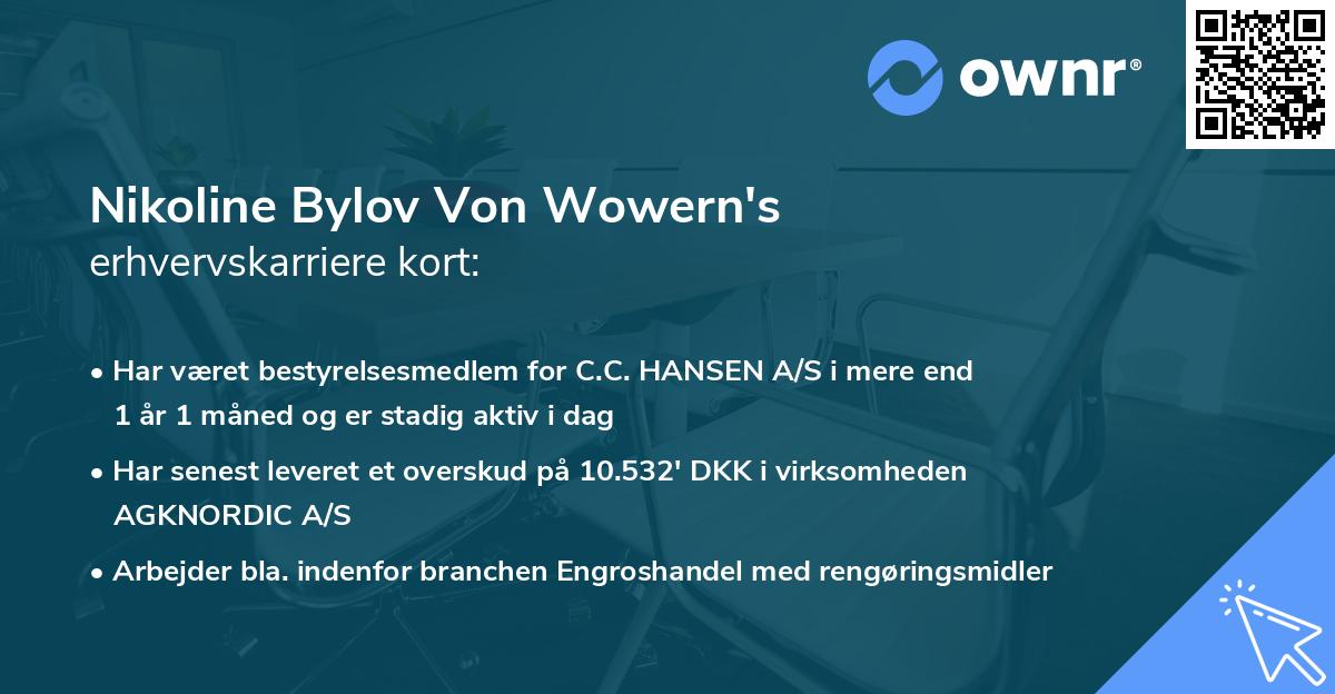 Nikoline Bylov Von Wowern's erhvervskarriere kort
