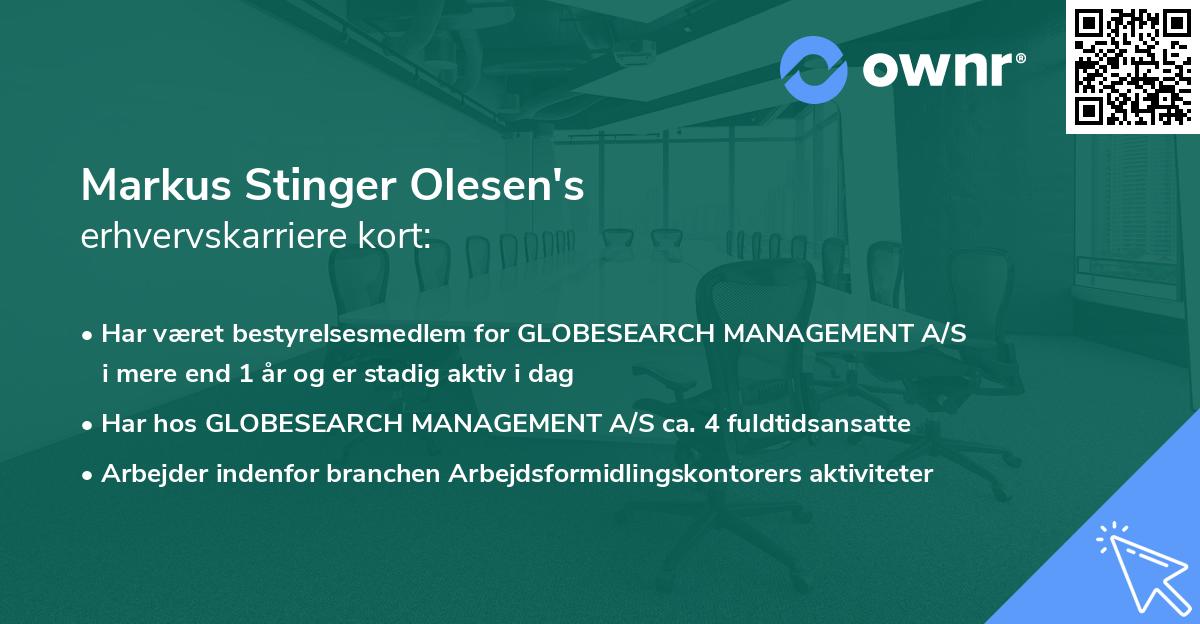 Markus Stinger Olesen's erhvervskarriere kort