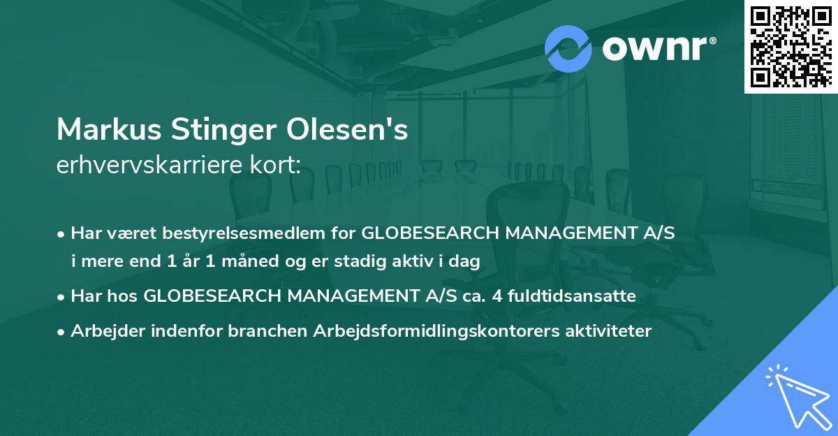 Markus Stinger Olesen's erhvervskarriere kort