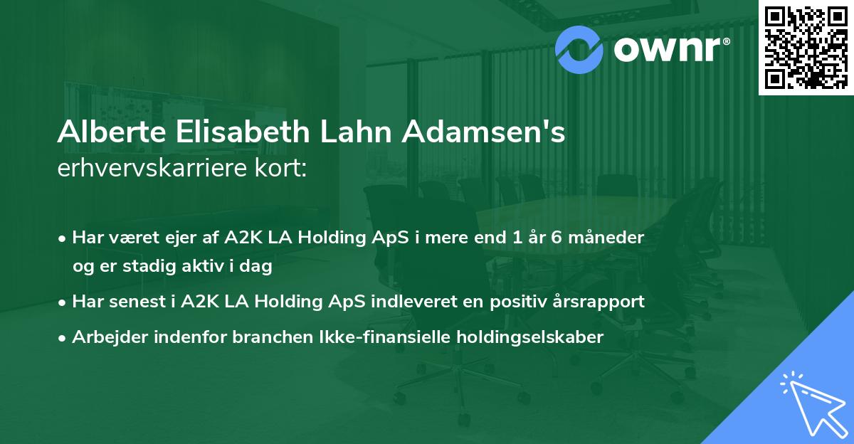 Alberte Elisabeth Lahn Adamsen's erhvervskarriere kort