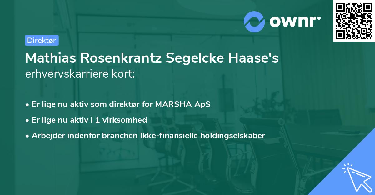 Mathias Rosenkrantz Segelcke Haase's erhvervskarriere kort