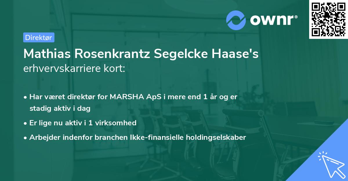 Mathias Rosenkrantz Segelcke Haase's erhvervskarriere kort