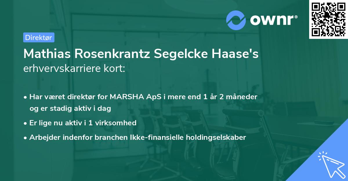 Mathias Rosenkrantz Segelcke Haase's erhvervskarriere kort
