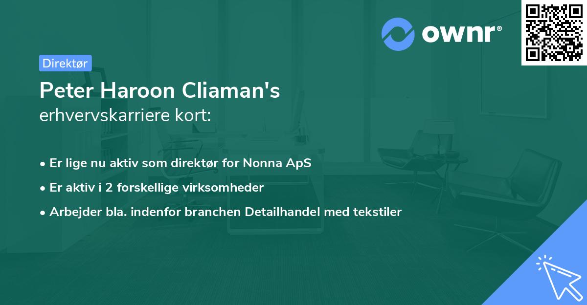 Peter Haroon Cliaman's erhvervskarriere kort