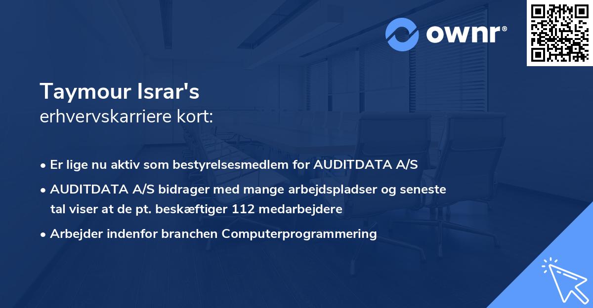 Taymour Israr's erhvervskarriere kort