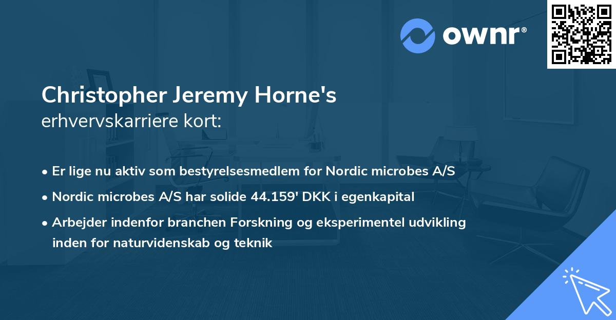 Christopher Jeremy Horne's erhvervskarriere kort