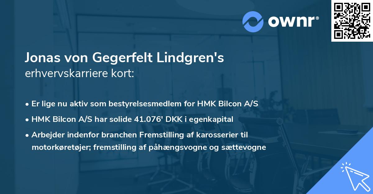 Jonas von Gegerfelt Lindgren's erhvervskarriere kort