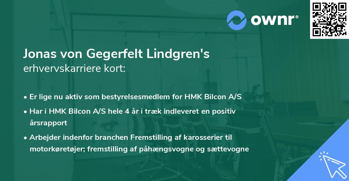 Jonas von Gegerfelt Lindgren's erhvervskarriere kort