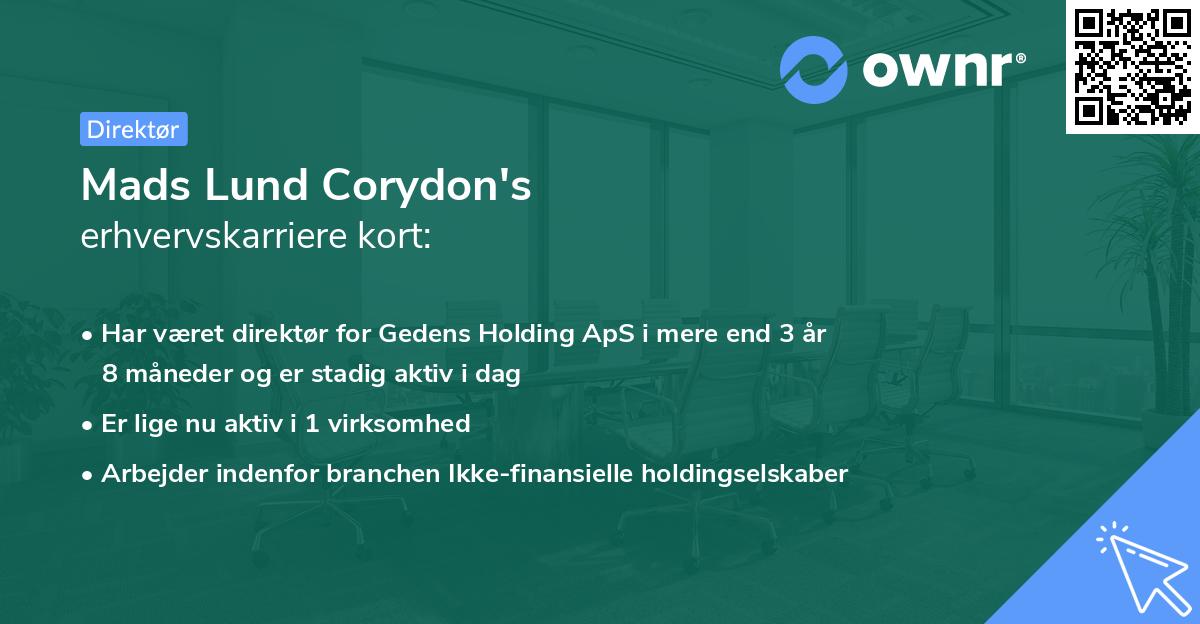 Mads Lund Corydon's erhvervskarriere kort