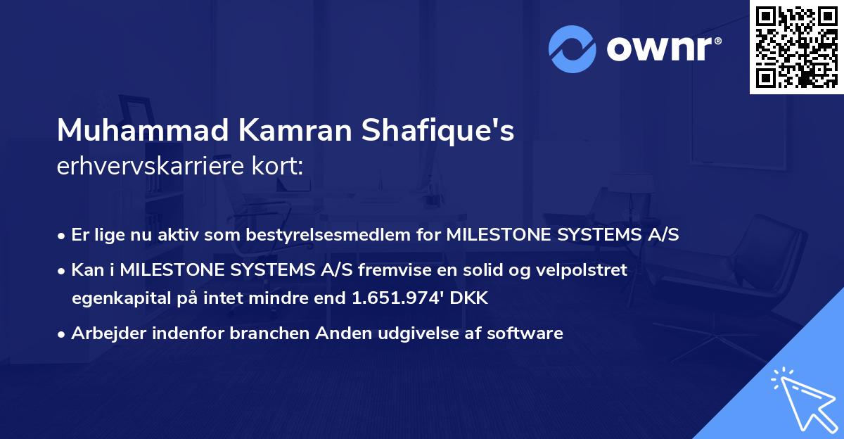 Muhammad Kamran Shafique's erhvervskarriere kort