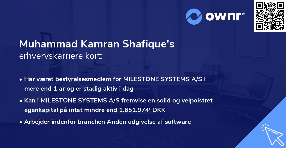 Muhammad Kamran Shafique's erhvervskarriere kort
