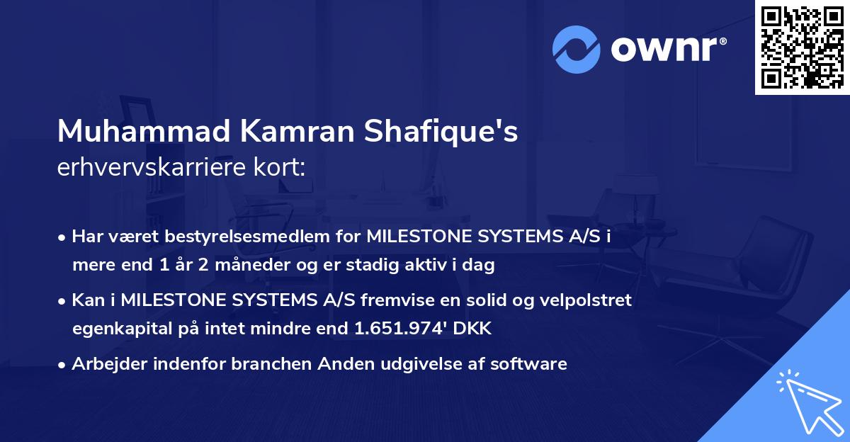 Muhammad Kamran Shafique's erhvervskarriere kort