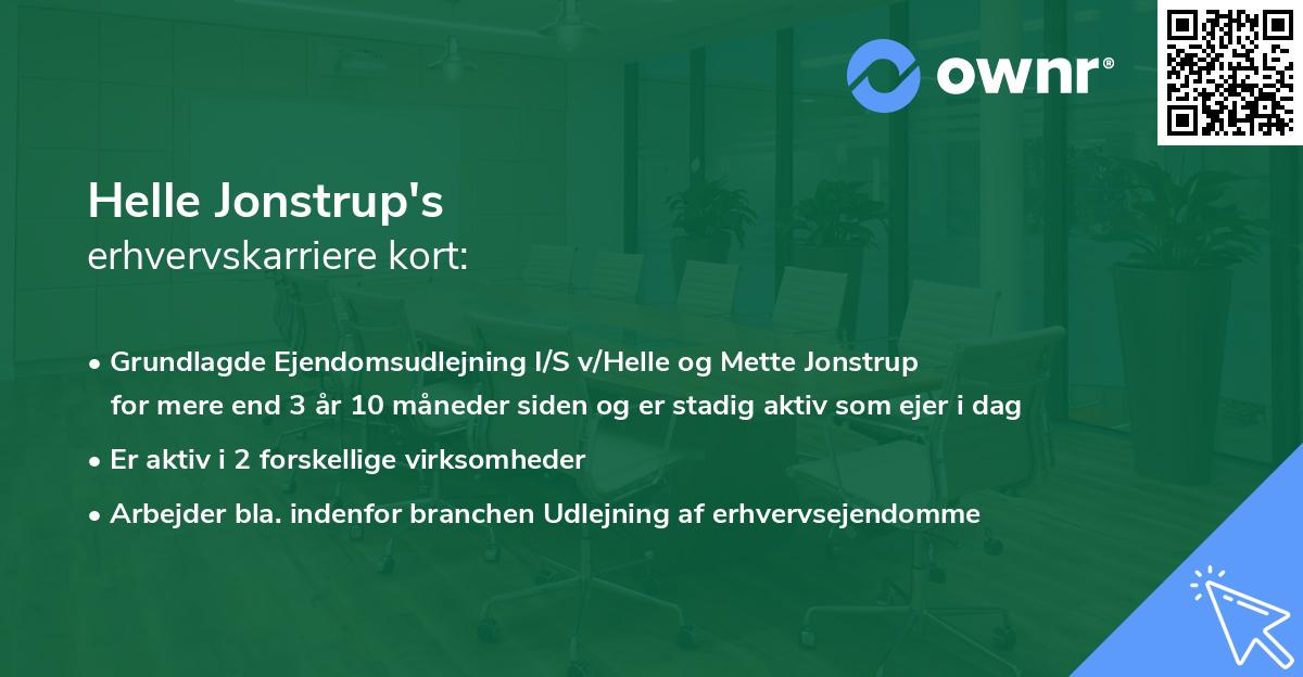 Helle Jonstrup's erhvervskarriere kort