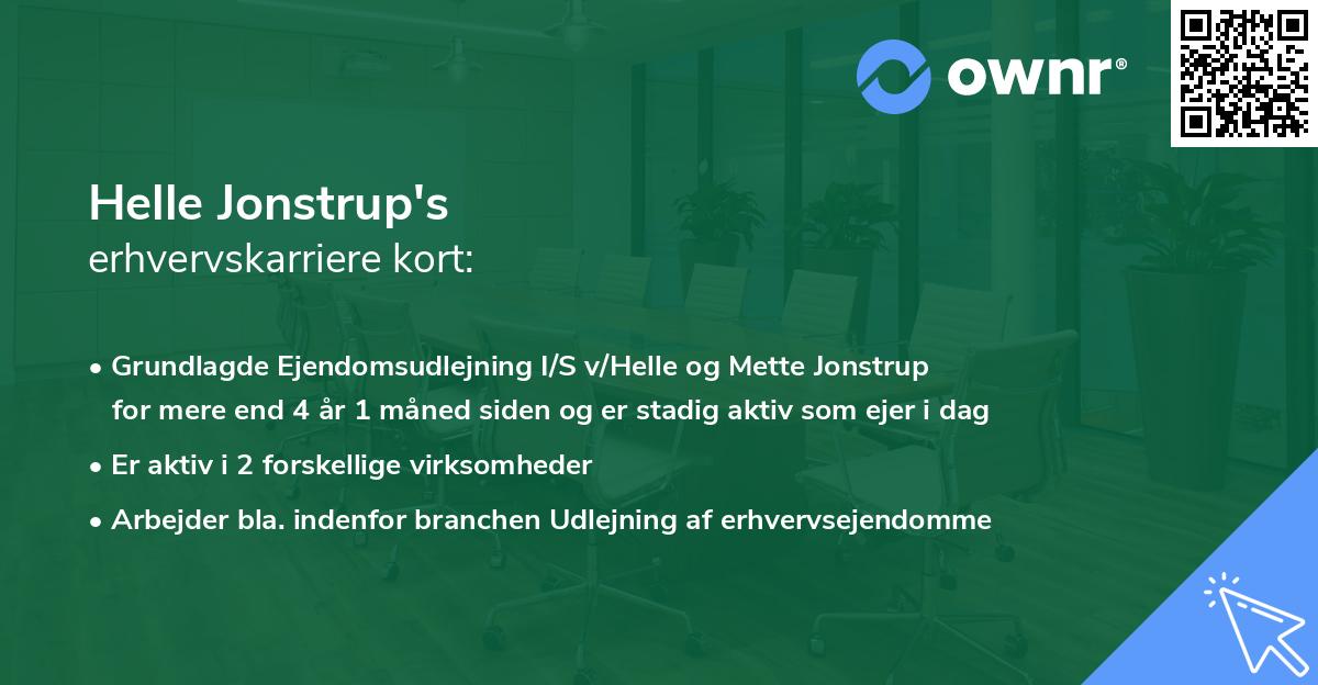 Helle Jonstrup's erhvervskarriere kort
