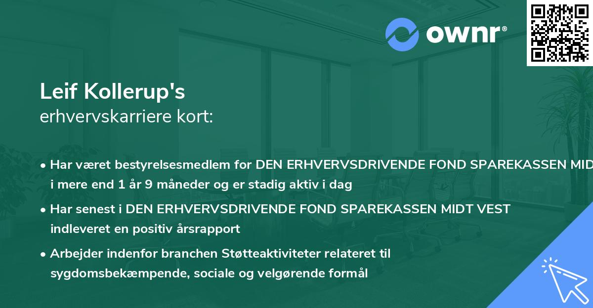 Leif Kollerup's erhvervskarriere kort