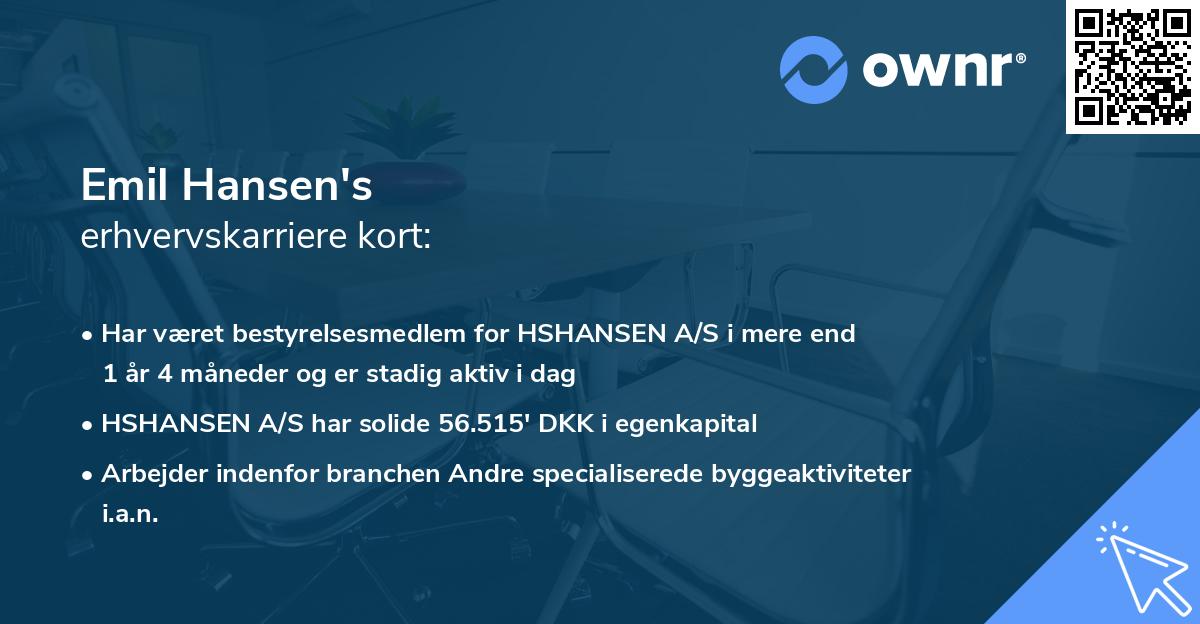 Emil Hansen's erhvervskarriere kort