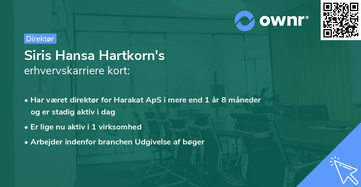 Siris Hansa Hartkorn's erhvervskarriere kort