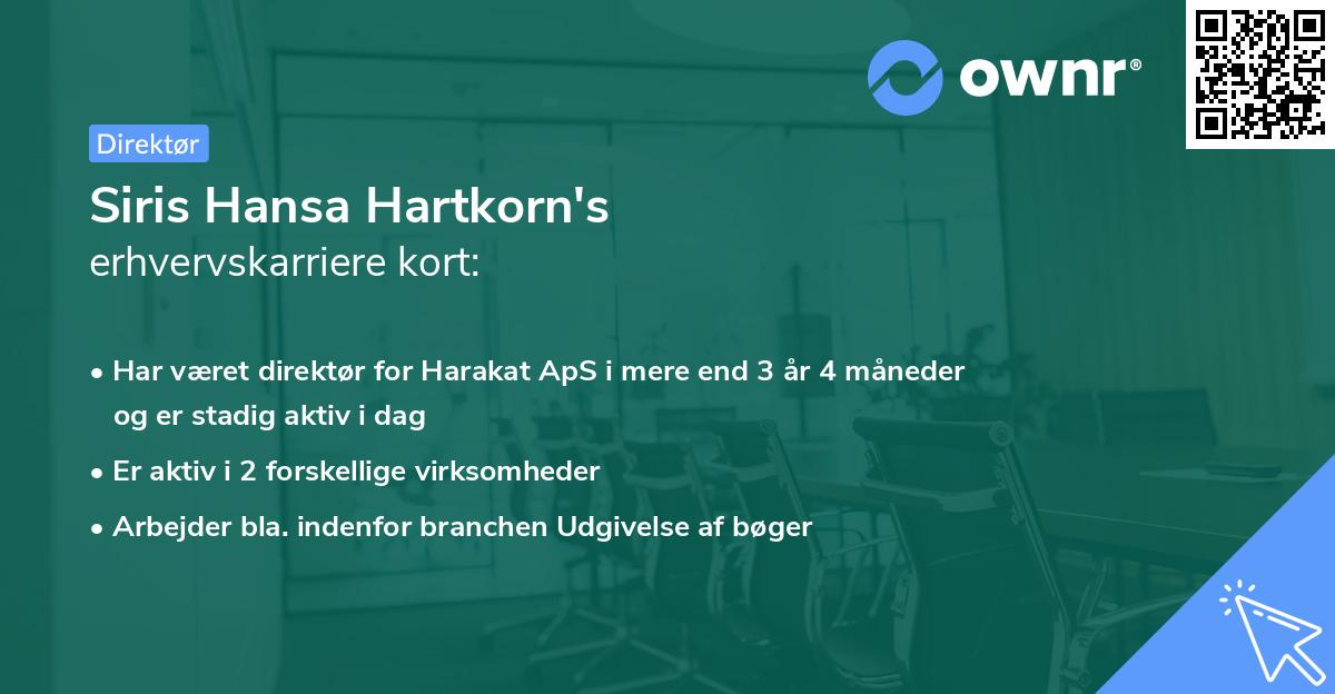 Siris Hansa Hartkorn's erhvervskarriere kort
