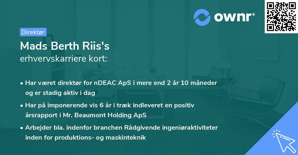 Mads Berth Riis's erhvervskarriere kort