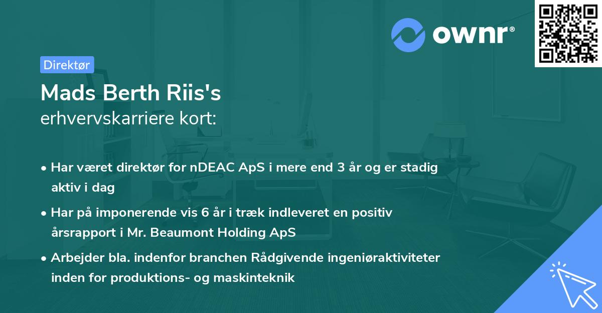 Mads Berth Riis's erhvervskarriere kort